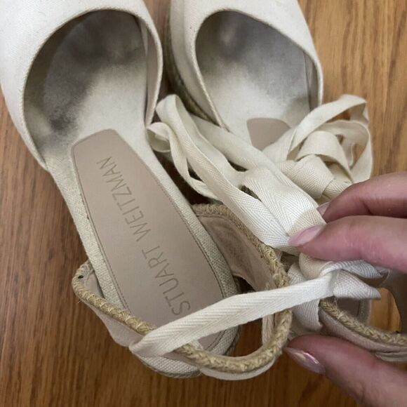 Stuart weitzman Ivory beige espadrille wrap wedge heels size US 9.5 - Picture 6 of 10